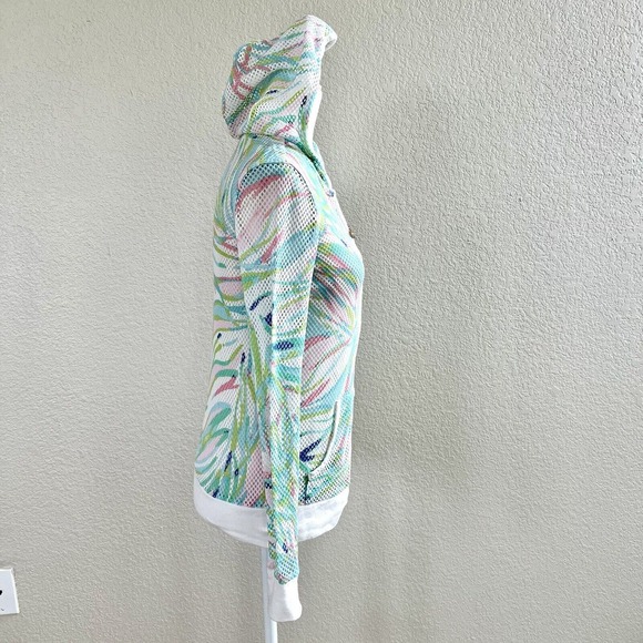 Lilly Pulitzer Sz X-Small Mesh Zip Up Hoodie Jacket White Green Pink Stripes - Picture 6 of 14